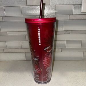 Starbucks 24oz Venti Cold Cup Tumbler 2022 Holiday Enchanted Forest Pearl Red